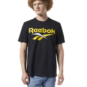 Koszulki Męskie Reebok Classic Vector Czarne/Głęboka Zielone Żółte PL 36KAFWG